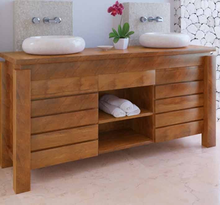 Meuble bas de salle de bain teck légian