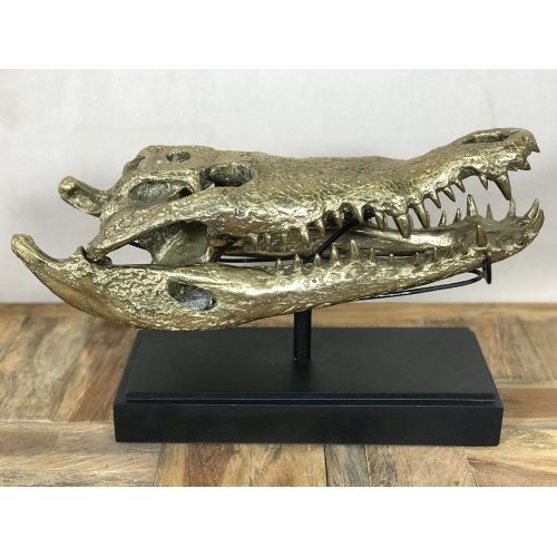 Tête de crocodile en bronze sur socle